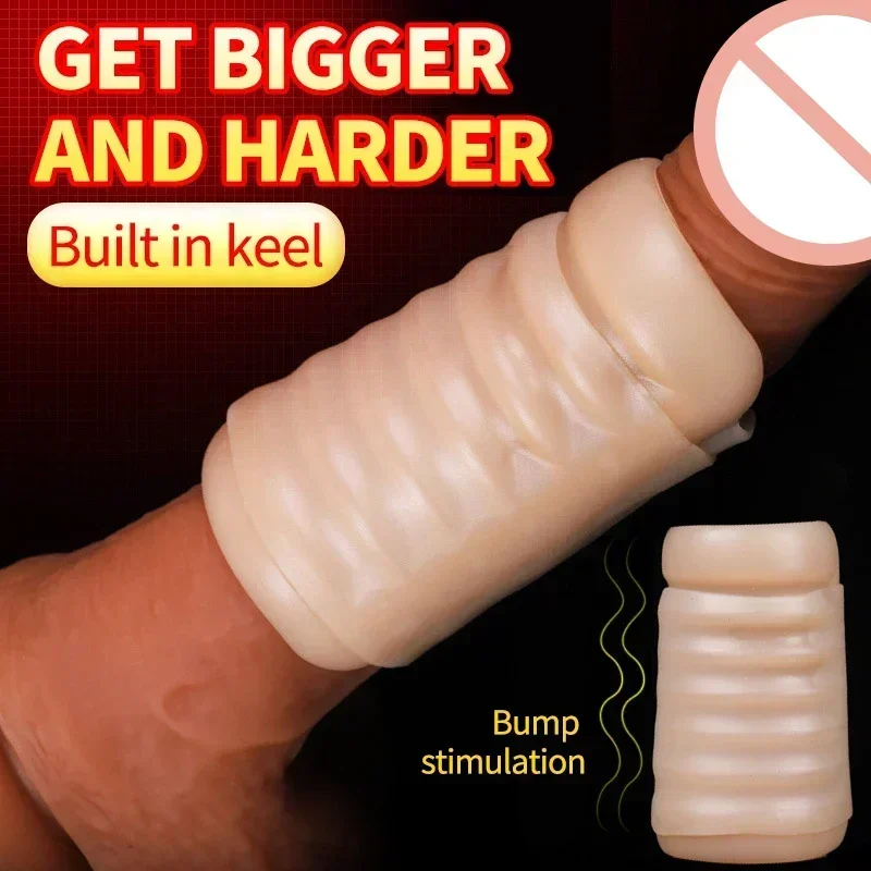 تأخير القذف القضيب تمديد كم السائل سيليكون الواقي الذكري قابلة لإعادة الاستخدام الكبار الجنس لعب للرجال ديك موسع توسيع #1