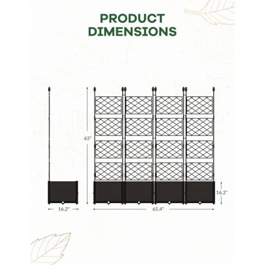 4-Section Sturdy Weather-Resistant Raised Garden Bed with Metal Trellis, Vertical Modular Planter Box and Privacy Screen for Cl