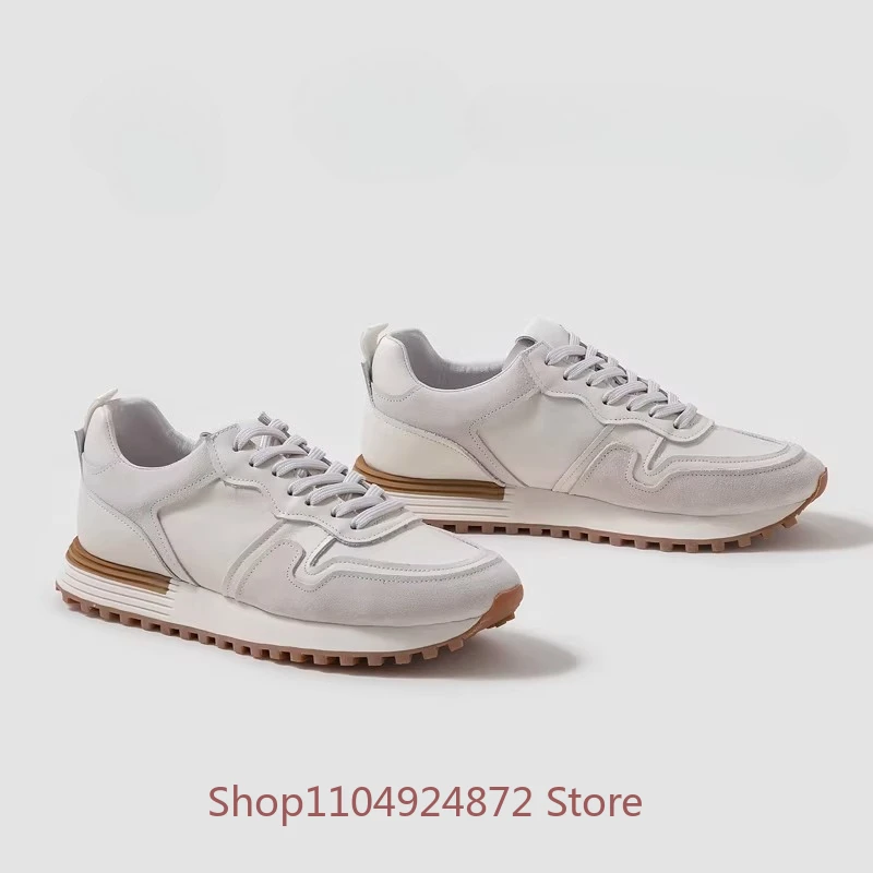 Minimalist Handcrafted Sneakers Genuine Leather Men Soft-Sole White Shoes Casual Running Shoes