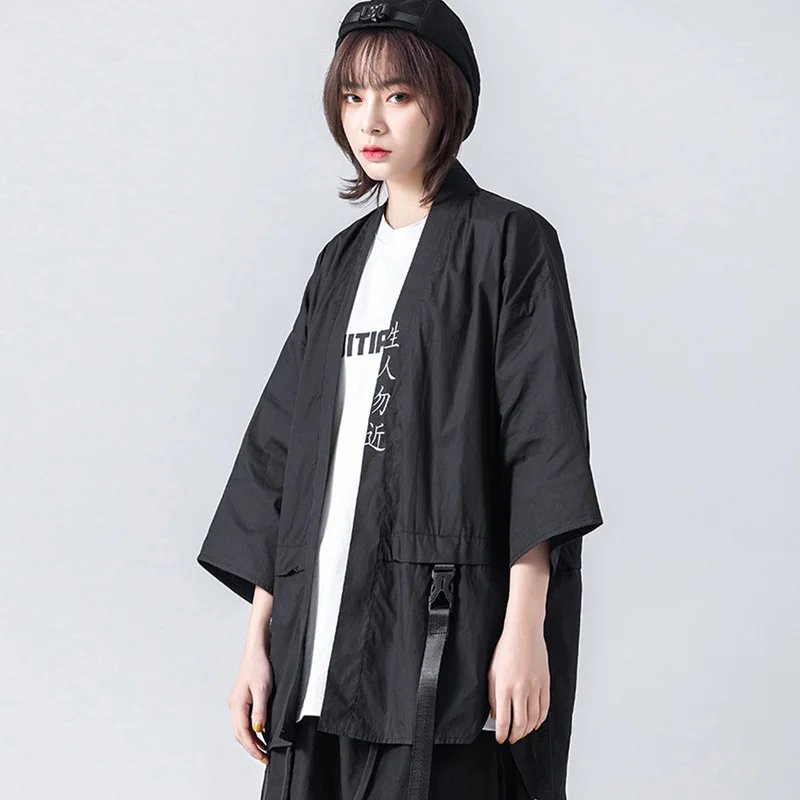 Harajuku Fashion Women Taoist Robes Casual Cardigan Short-sleeved Shirt Japanese Style Summer Bat Sleeve Jacket Ribbons Unisex