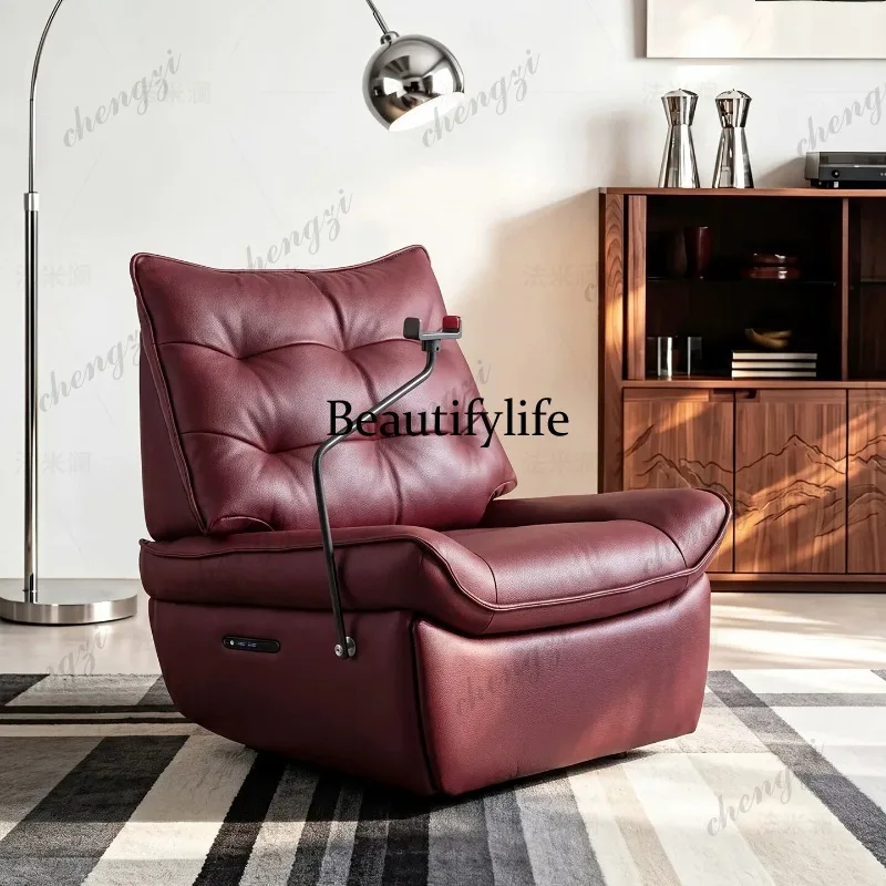 Retro first-layer cowhide single sofa chair household living room lazy leisure chair multi-functional electric adjustment
