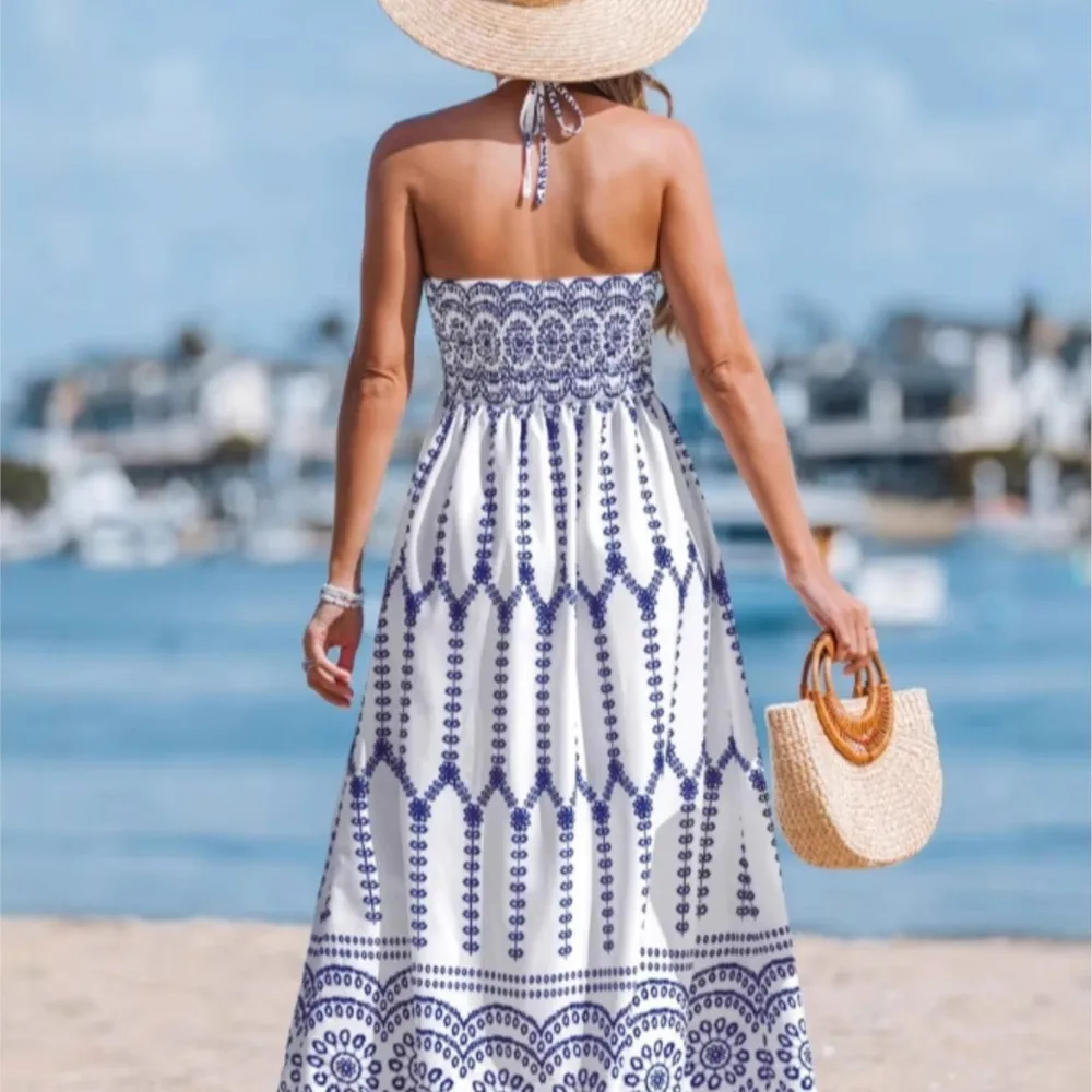 Summer New Dress Personalized Fashion Loose Casual Printed Bohemian Holiday Woman Clothing Suspender High Waist Long Vestidos