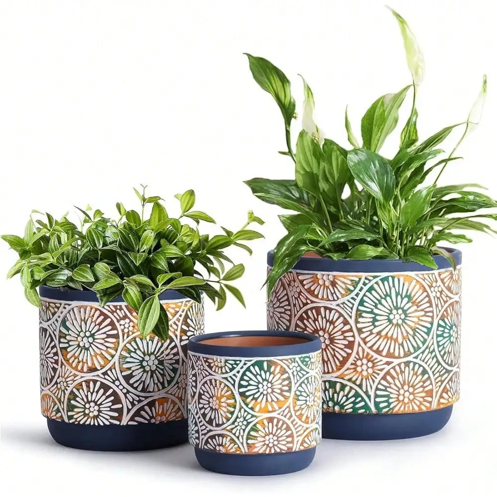 

3 Piece Ceramic Plant Pots Indoor Pots Set With Drainage Holes, 5.7/4.7/3.5/Inch, Modern Decorative Pots Outdoor Plants Lilies,