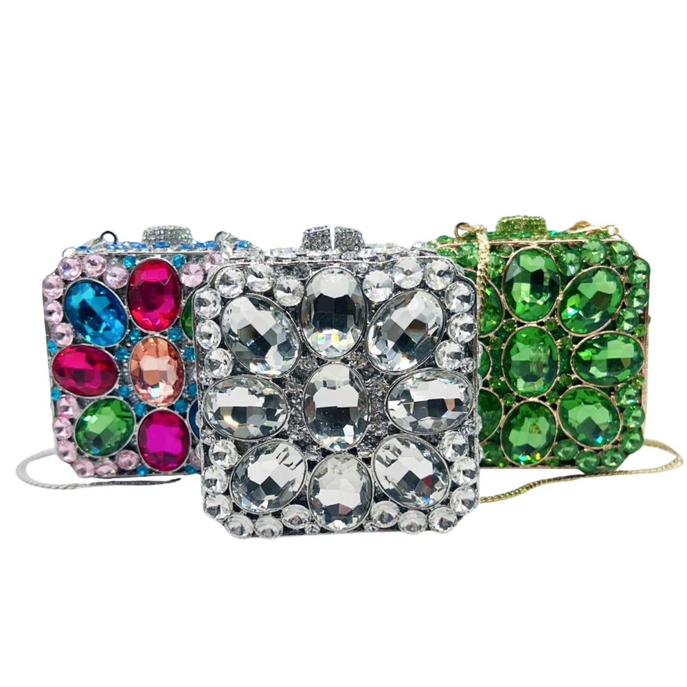 

WHTUOHENG Large Rhinestone Square Evening Clutch Purse Luxury Diamond Wedding Party Bag Lady Silver Crystal Bridal Handbag