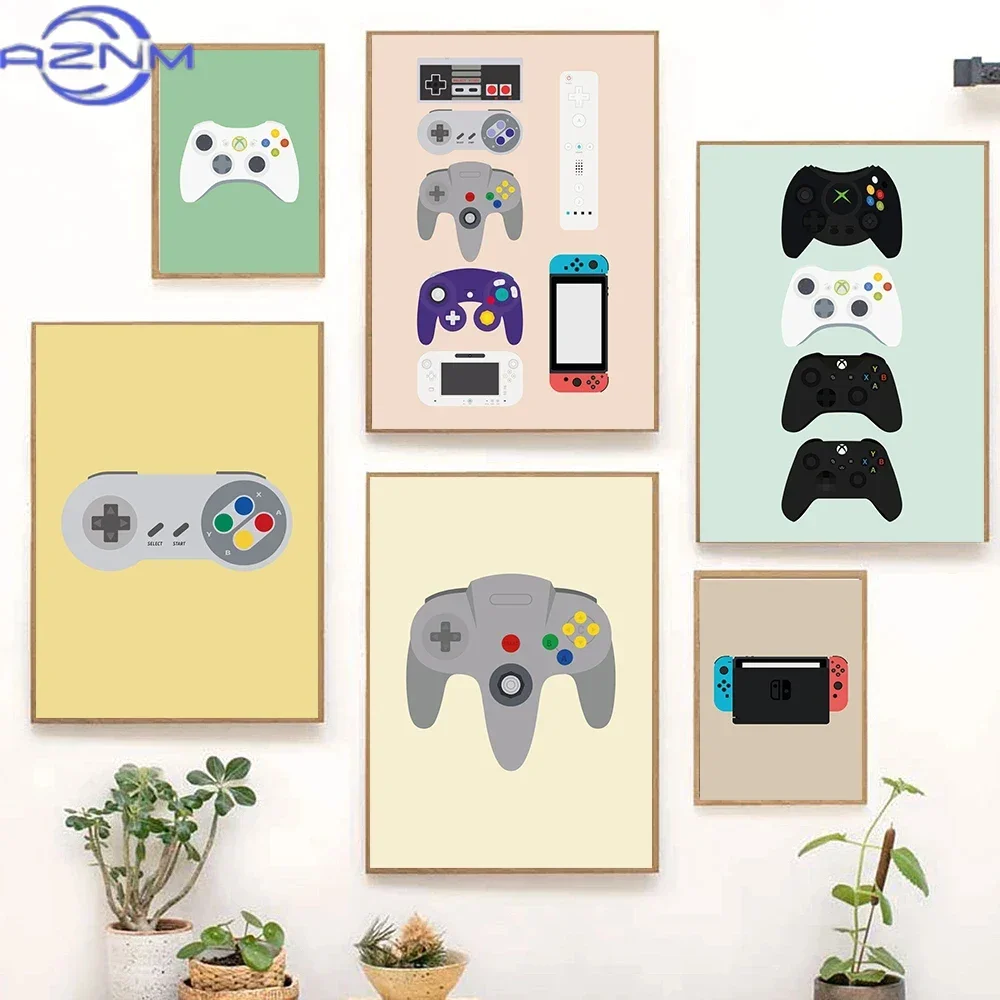 Retro Video Game Controllers Poster Handheld Game Console Gamepad Canvas Painting Wall Print Picture for Living Room Home Dec