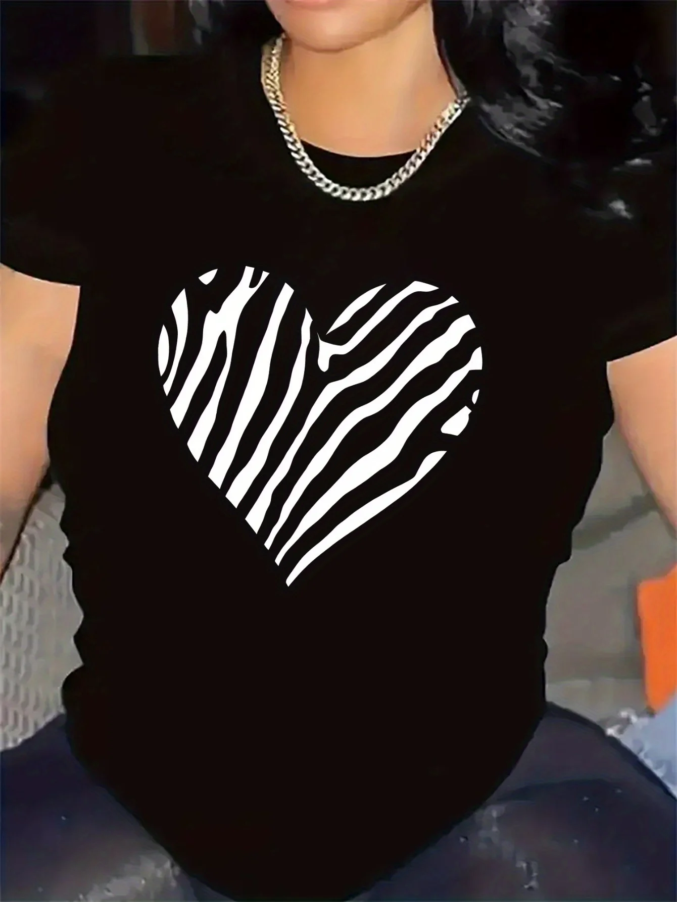 Zebra Print Heart Design Short Sleeve TShirt for Perfect for Casual Dining Room or Living Room Ideal Gift for Fashion Lovers Y2K