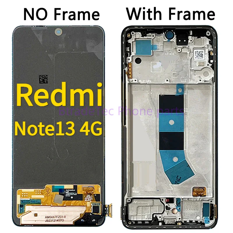 AMOLED для Xiaomi Redmi Note 13 4G с рамкой и дигитайзером сенсорного экрана в сборе AMOLED для Xiaomi Redmi Note 13 4G с рамкой и дигитайзером сенсорного экрана в сборе
