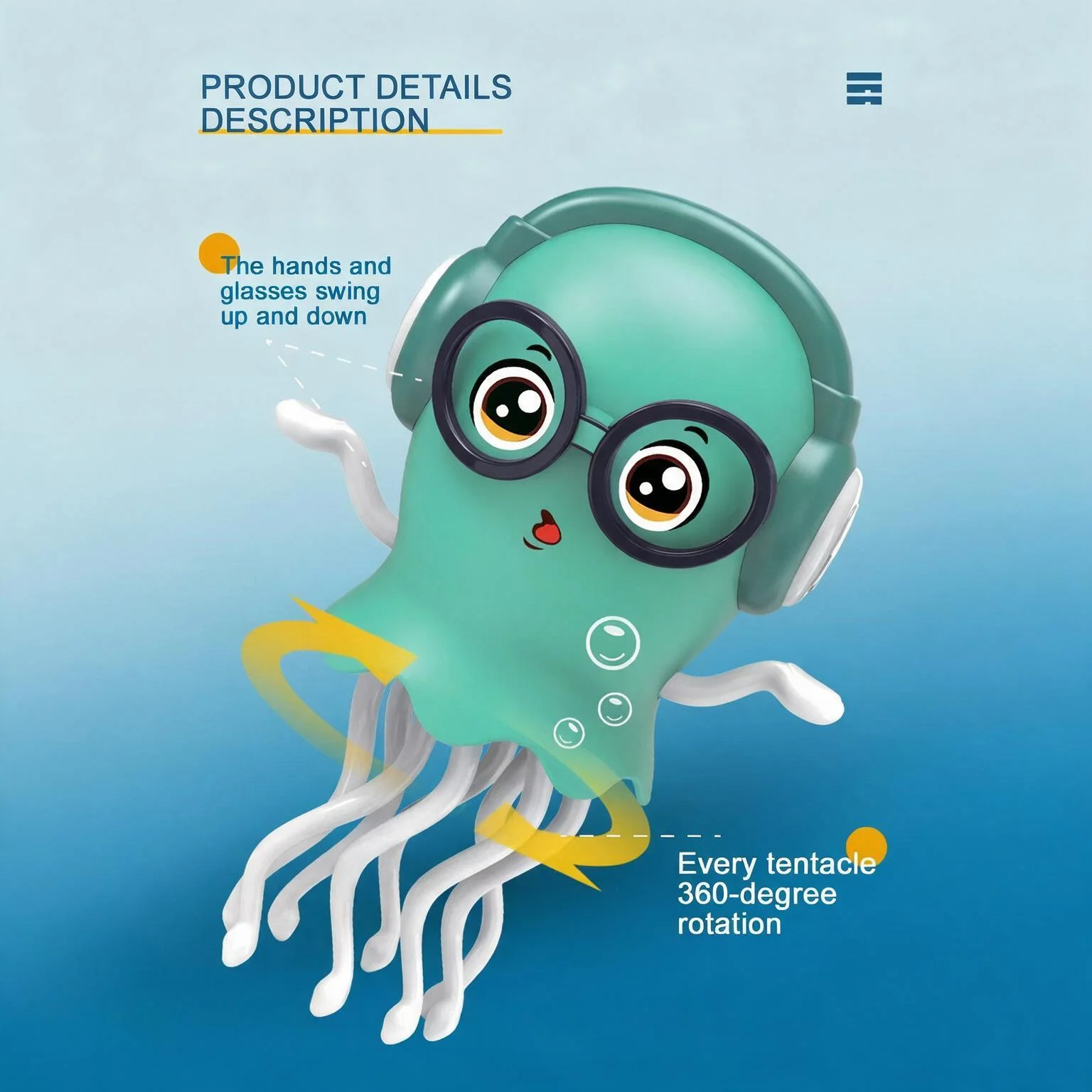 Electrically-Powered Crawling Dancing Jellyfish Toy, Octopus with Automatic Obstacle Sensor, Intelligent LED Lights and Music