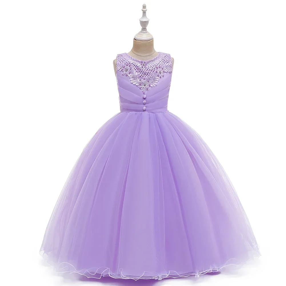 6 Colors 110cm-160cm Autumn Girl Dress Princess Children Skirt Wedding Ball Gown Sleeveless Performance Vestidos