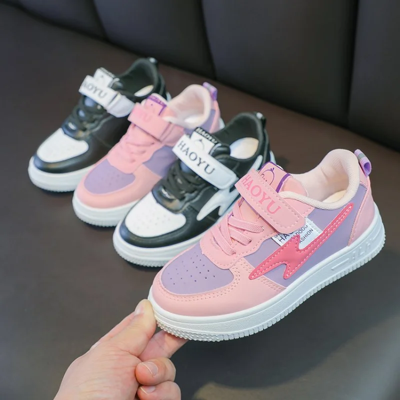 

Boys Shoes Sneakers Leather Children Comfortable Flat Shoes Black Pink Shoes for Kids Girls School Walking Footwear Non Slip