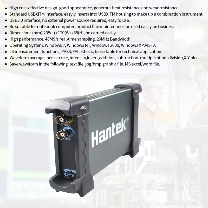 Hantek 6022BE Laptop PC USB Digital Storage Virtual Oscilloscope 2 Channels 20Mhz Handheld Portable Osciloscopio