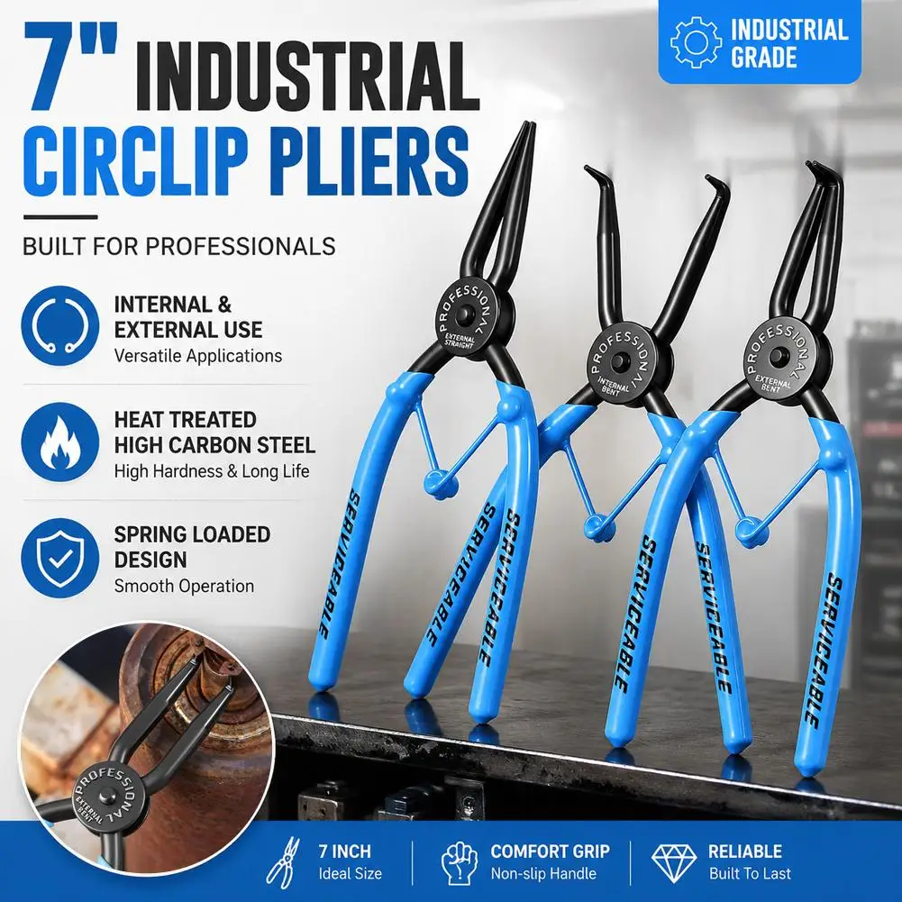 7 Inch Circlip Pliers Heavy Duty Internal Bent Retaining Snap Ring Remover Antislip Handle Auto Motorcycle Repair Hand Tool