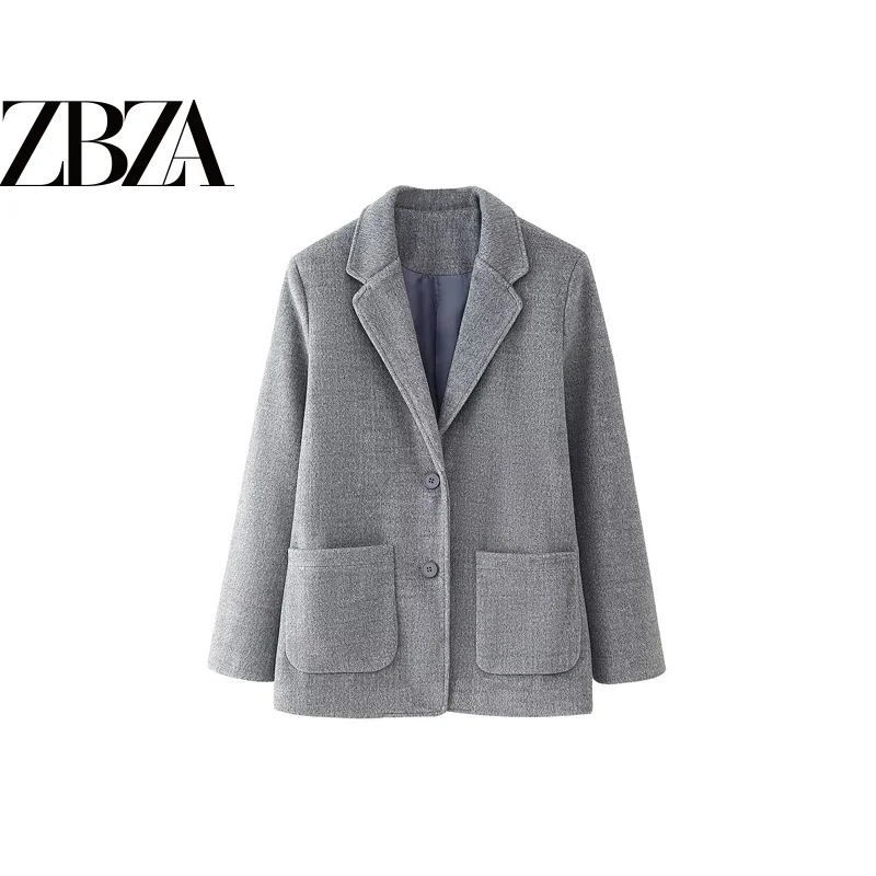 Pure Color Woolen Suit Jacket with Double Pockets Versatile And Elegant Commuter Style Women's Fashion Autumn 2026 Exclusive