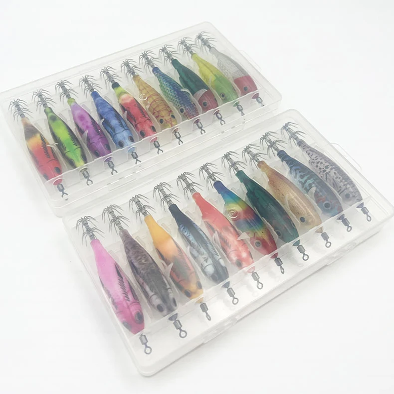 ShareShark 10 Stück/Box 5,7g Garnelen-Angelköder Leuchtender Tintenfisch-Jighaken Meeresangelzubehör Künstlicher Köder Oktopus-Köder – Detail 14