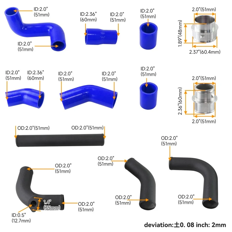 Voorgemonteerde verbeterde intercooler leidingslangset voor Seat Ibiza Mk4 Fabia VRS PD130 VW Polo GTI 02-08 Zwart/Blauw/Rood