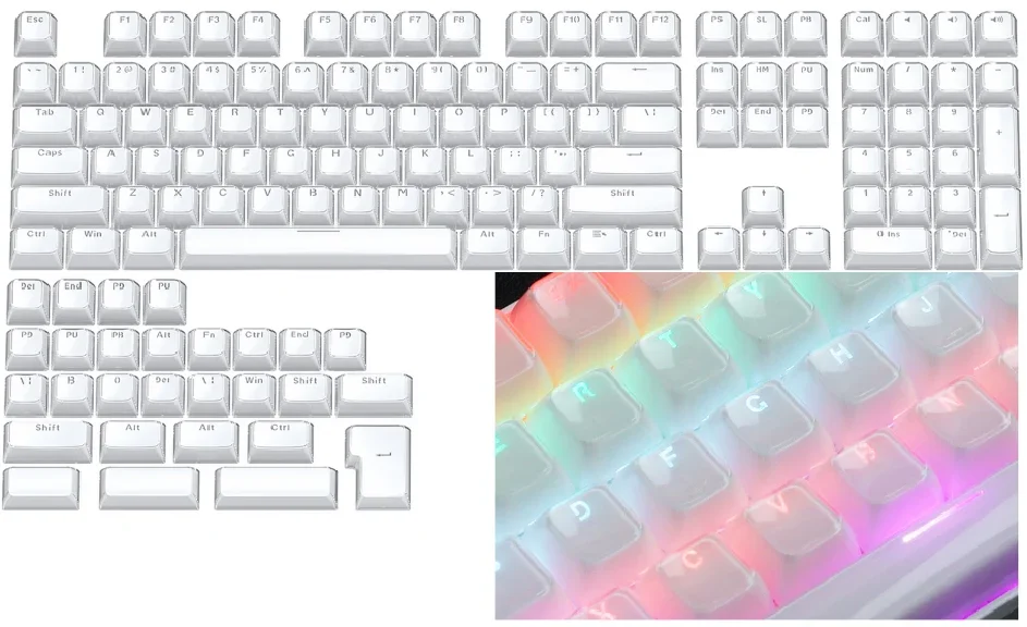 Budget-Friendly 115 Keys OEM Pudding Keycaps, PBT Material Enhanced RGB Effect, Value Set for MX Mechanical Keyboard