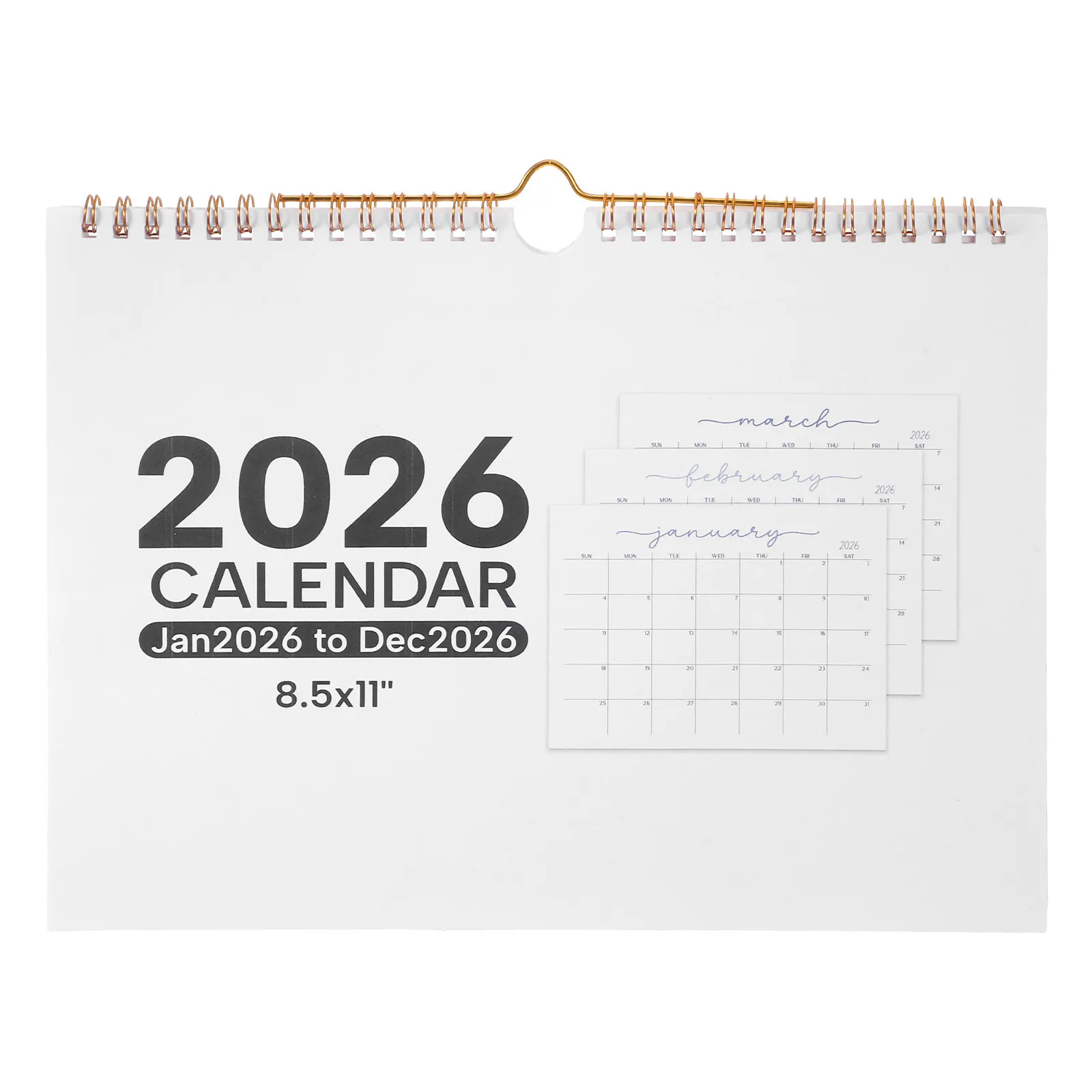 

Wall Calendar 2026 12-Month Horizontal Spiral Flip Design Family Holiday Planner Blank Daily Blocks Home Office Classroom