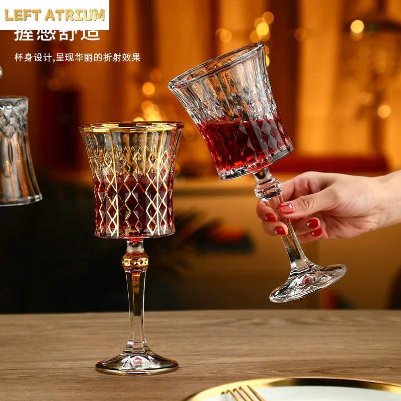 2Pcs Diamond Love Crystal  Red Wine Glass Set Goblet Household European Light Luxury High-end French Wine Glass