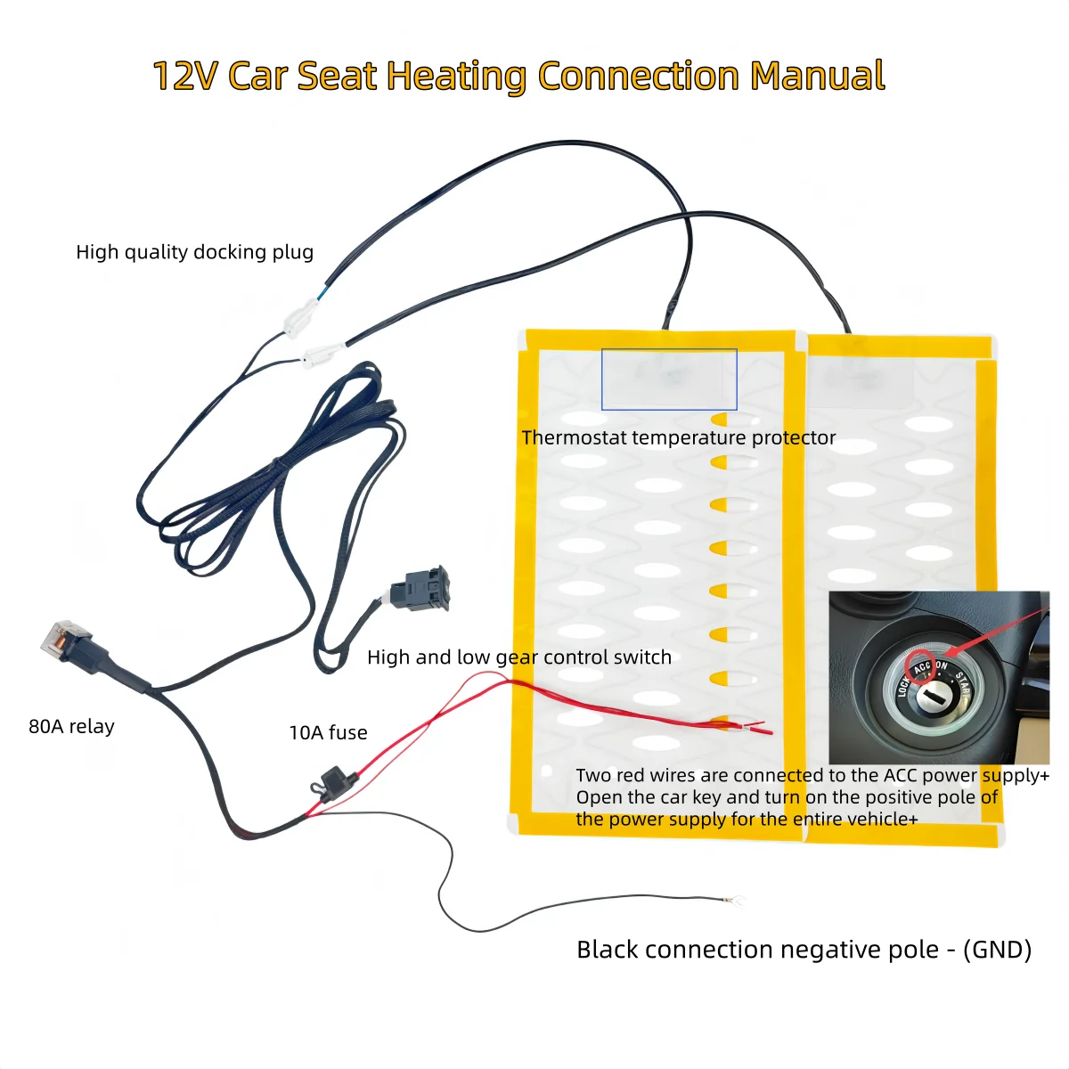 Universal Built-in 12V Car Seat Heating Alloy Wire Heater Pad with 2-Level Control Switch for Rapid Heater and Long Service Life