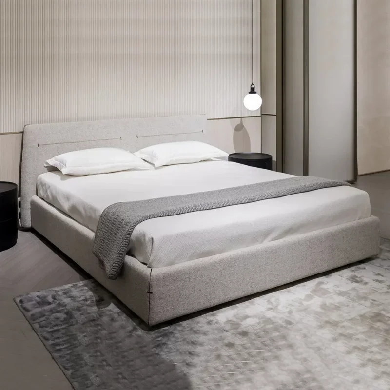 &Modern Minimalist Fabric Soft Smiling Bed for High End Villa Bedroo