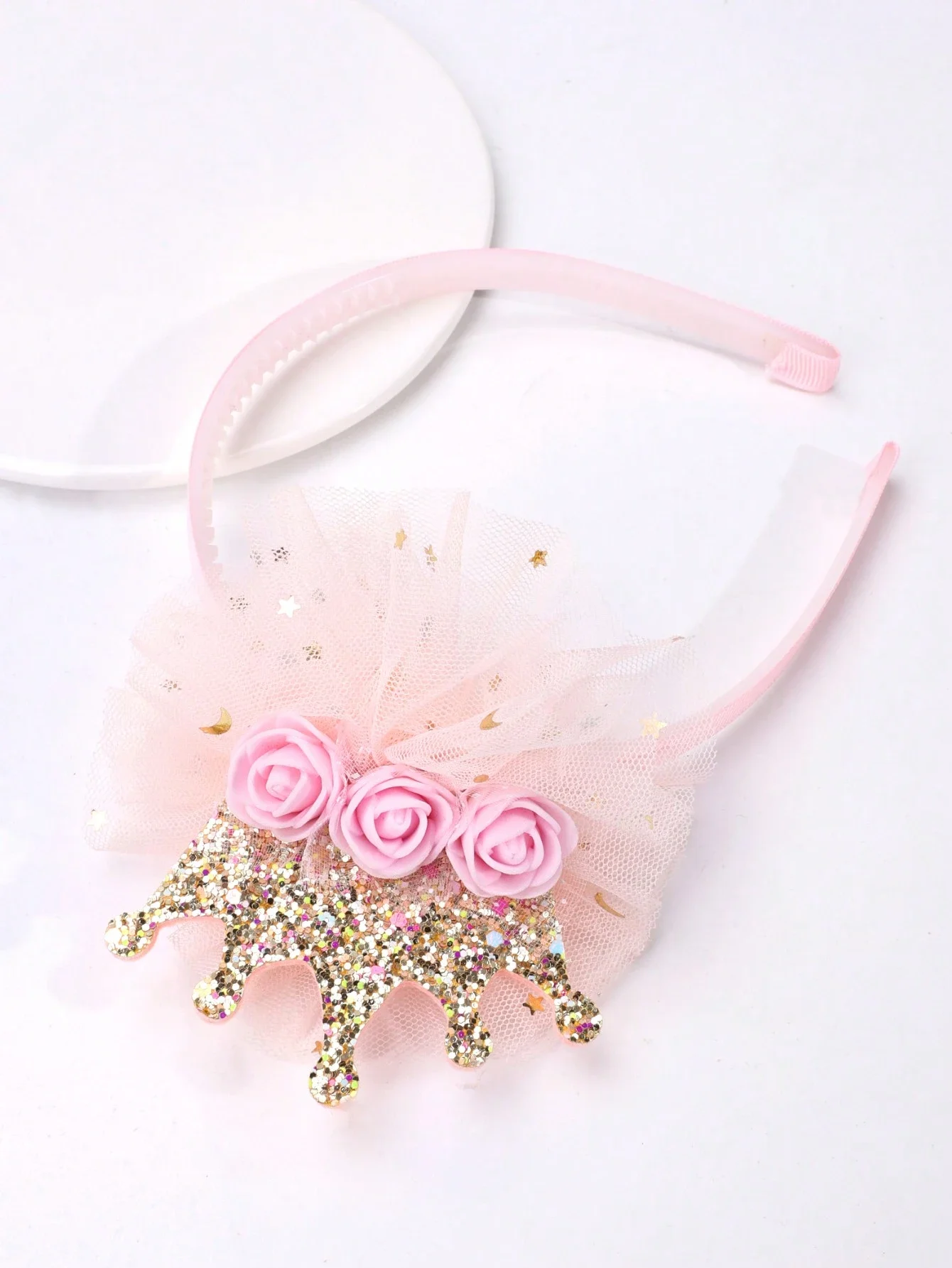 

1pc Girls Cute Flower, Mesh, Star Decor, Sequin Crown Headband