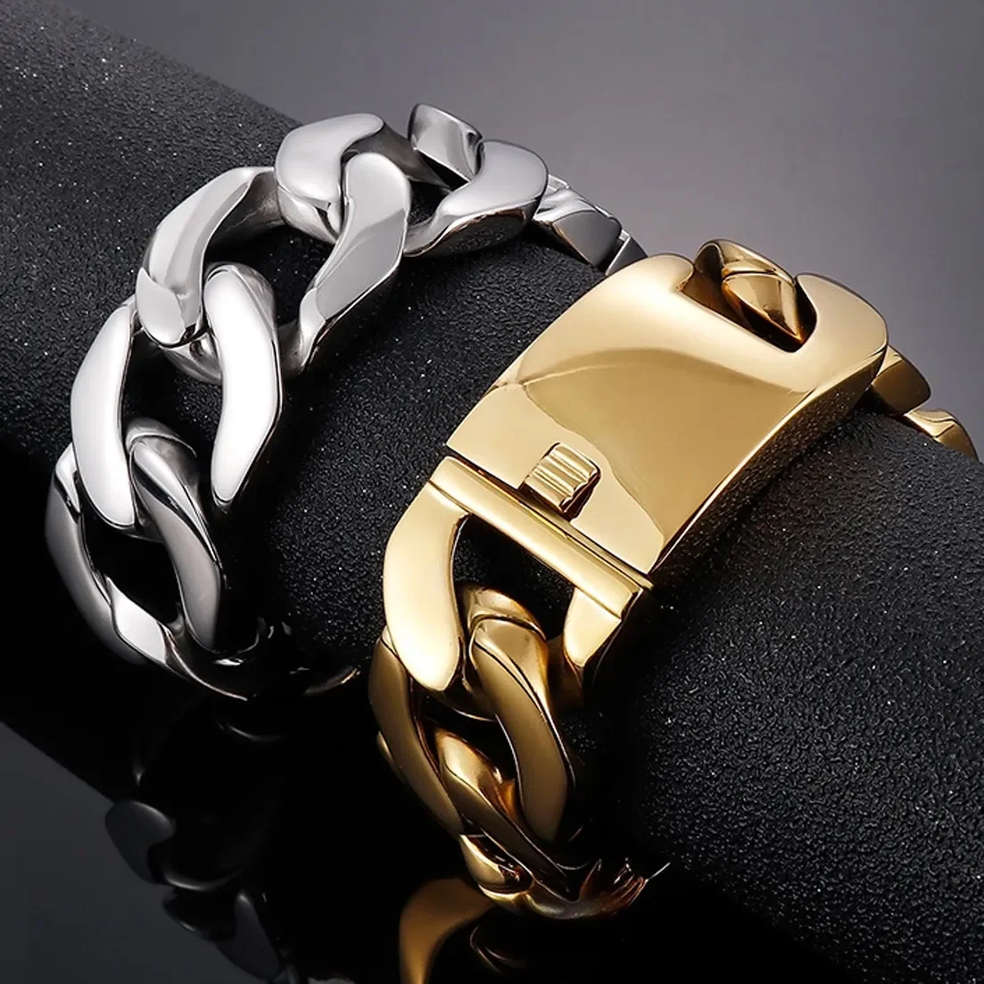 Heavy 31mm Silver/Gold Color Curb Cuban Link Chain Stainless steel Bracelet Bangle for Men Women Jewelry