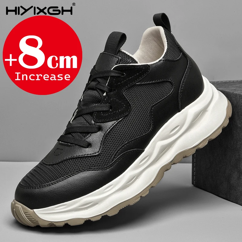 

Модные мужские повседневные кроссовки на шнуровке, новые удобные туфли с мягкой подошвой, увеличивающие рост на 6-8 см, со скрытой внутренней вставкой.