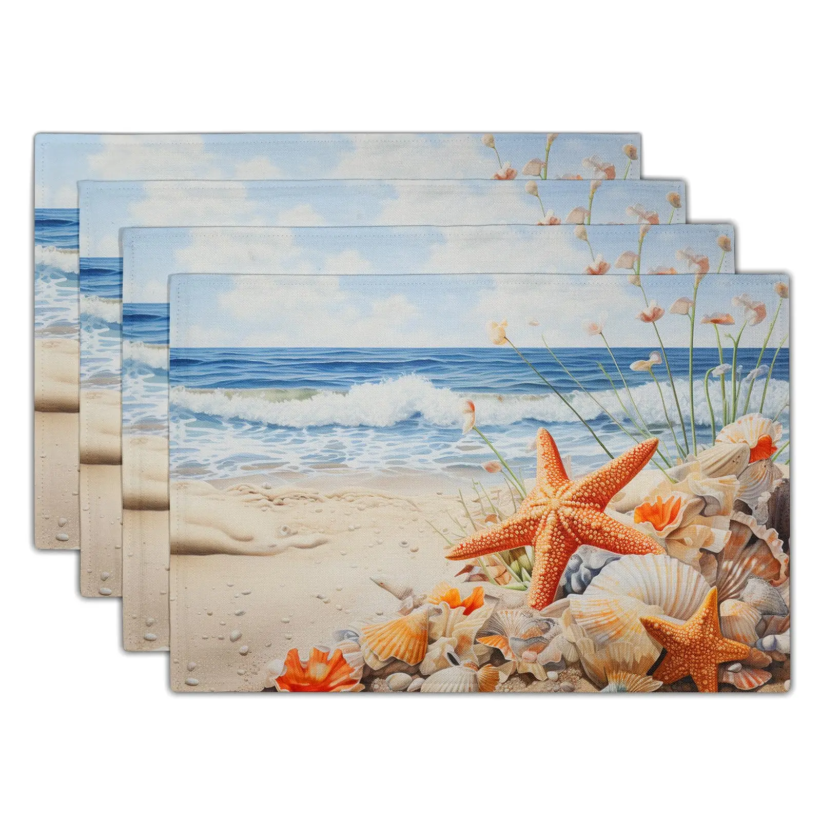 

Sea and Beach Starfish Place Mats, Seashell Placemats, Sea Nautical Table Mat, Dining Decor, Summer, 12x18 Inch, Set of 4