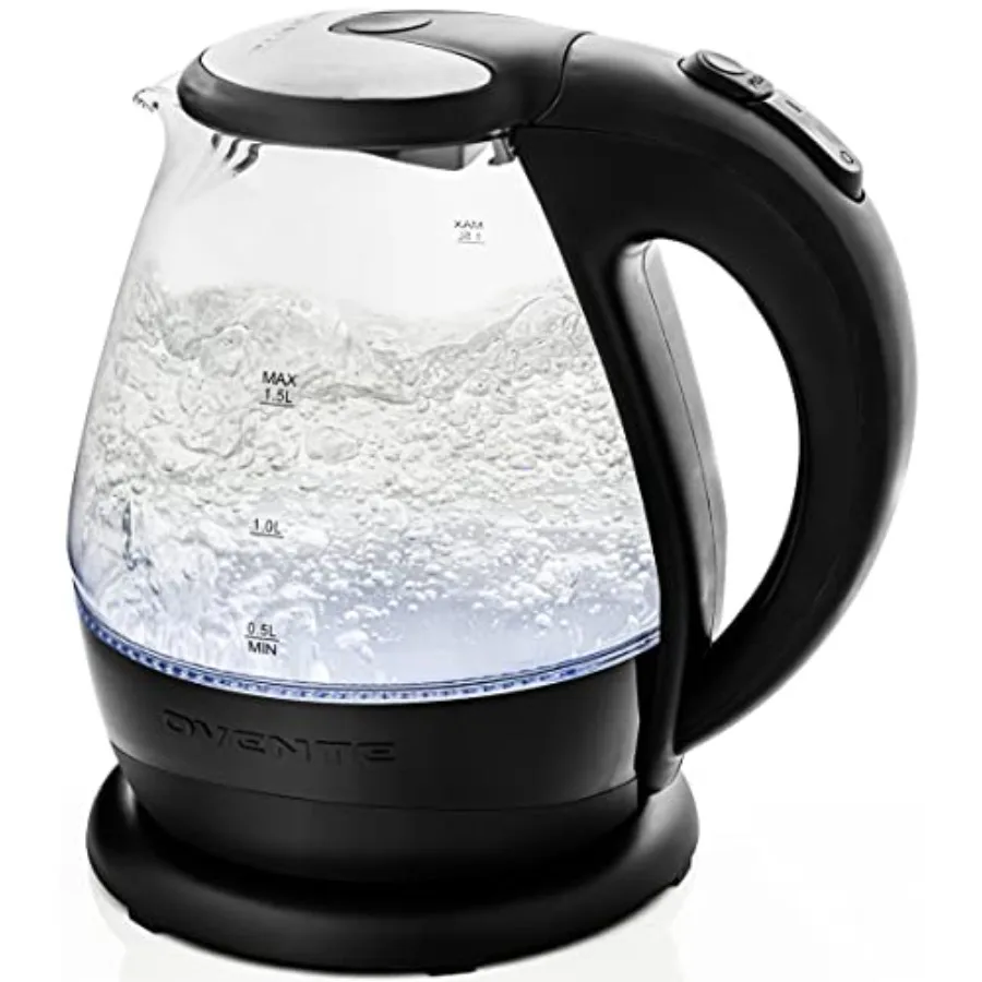

1.5L Glass Electric Kettle with Blue LED Light 1100W Lighted Countertop Water Heater and Boiler for Coffee or Tea Auto Shut-Off
