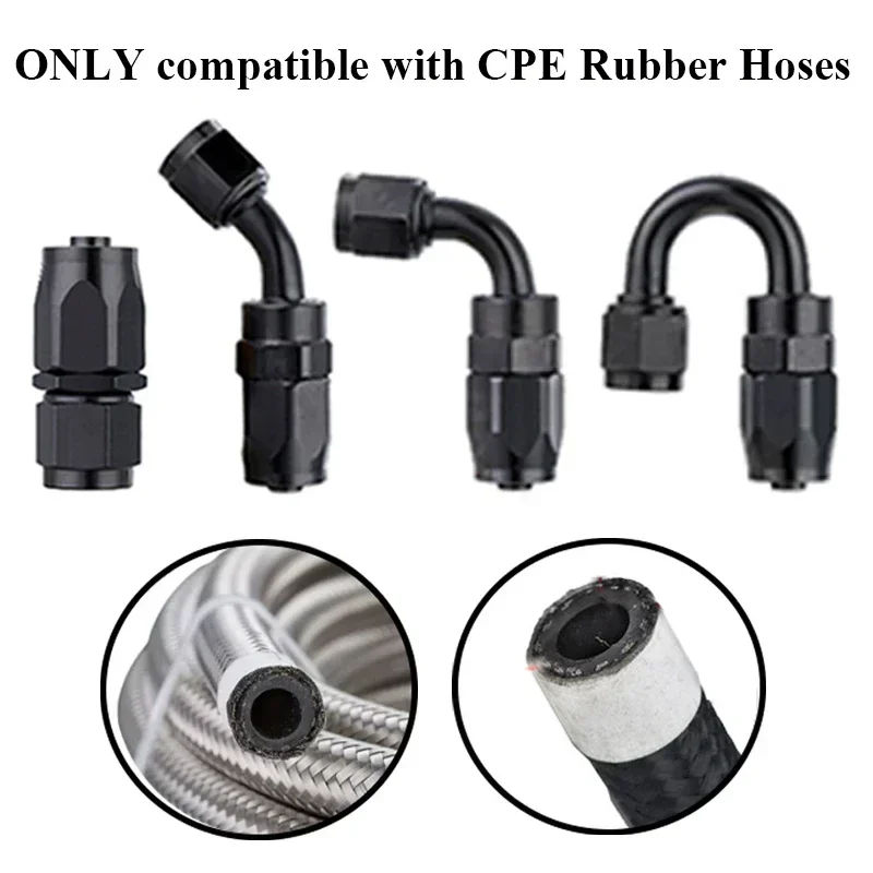 16Pcs AN4 AN6 AN8 AN10 AN12 Straight 45 90 180 Degree Aluminum Swivel Hose End Fittings Adapter Reusable CPE Oil Fuel Line Pipe