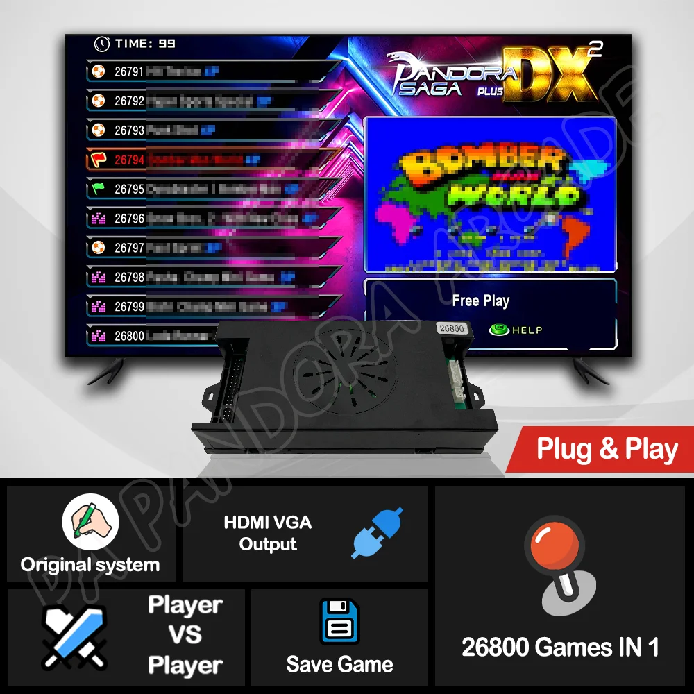 Pandora Saga-DX Arcade Box, console de jeu, carte PCB 40P, manette 5 broches, carte mère, prise en charge VGA HDMI, 26800 en 1, nouveau