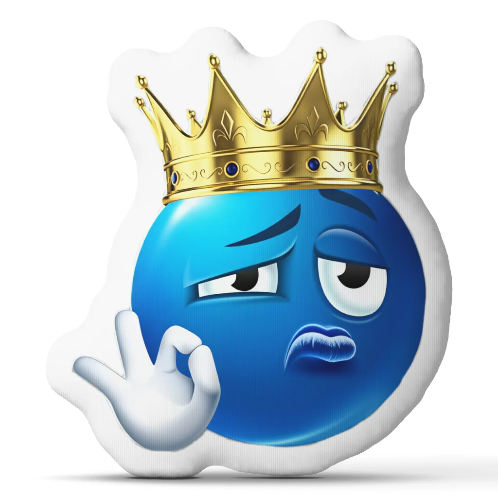Blue Crown Emoji Face Shaped Pillow Stuffed Cushion Royal Attitude Throw Pillow for Sofa Accent Living Room Home Decor Gift