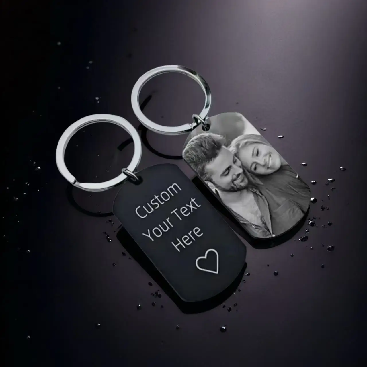 Personalized Photo Keychain Stainless Steel Laser Engraving Customized Name Date Car Keyrings for Women Men DIY Gift