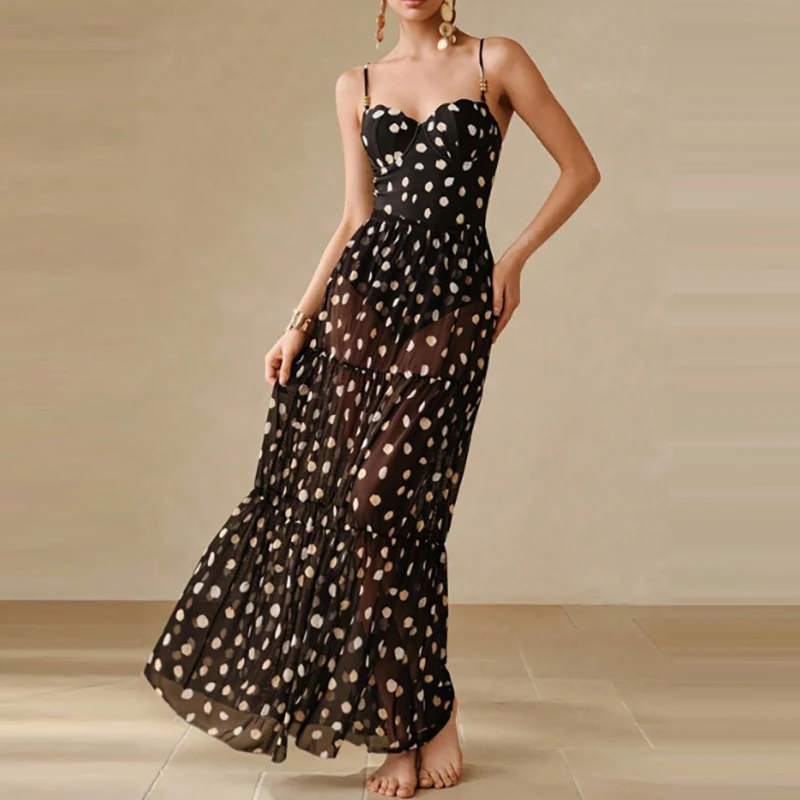 

Повседневный праздничный комплект: сексуальные топы-бандо, боди с лямкой через шею в горошек и юбки-полусолнце, комплекты бикини, летние модные облегающие пляжные комплекты для отпуска