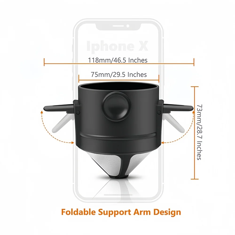 كوب فلتر القهوة 304 من الفولاذ المقاوم للصدأ بطبقة مزدوجة، فلتر تخمير يدوي قابل للطي، أدوات قهوة محمولة للمنزل والمكتب والسفر