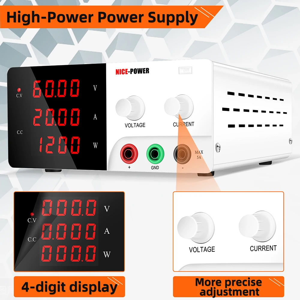 TLF NICE-POWER R-SPS6020 Lab Interruttore ad alta potenza 1200W Alimentatore CC 60V 20A Ingresso regolabile 220V Uscita singola con codificatore Kn