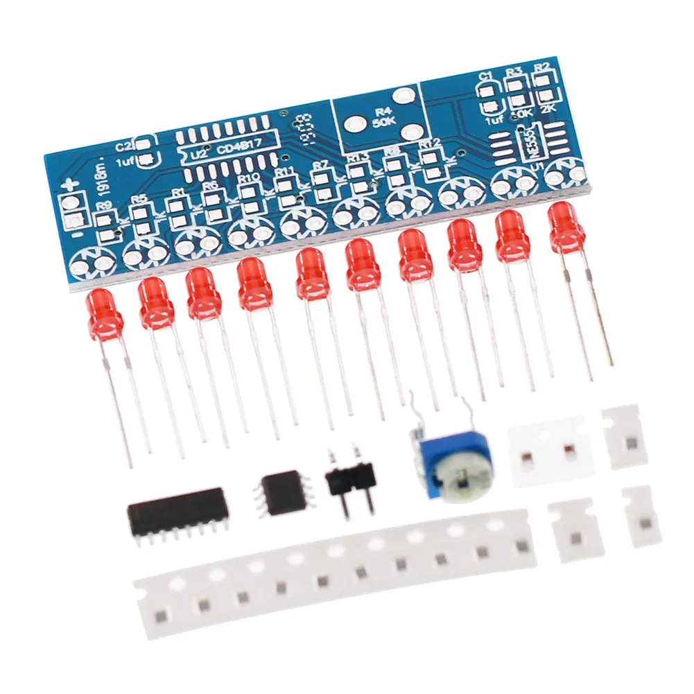 1-10pcs NE555 +CD4017 Red LED Flashing Light DIY Kit SMD Soldering Practice Suite LED Water Flowing Effect DC 2.5-14.5V 1.6mm