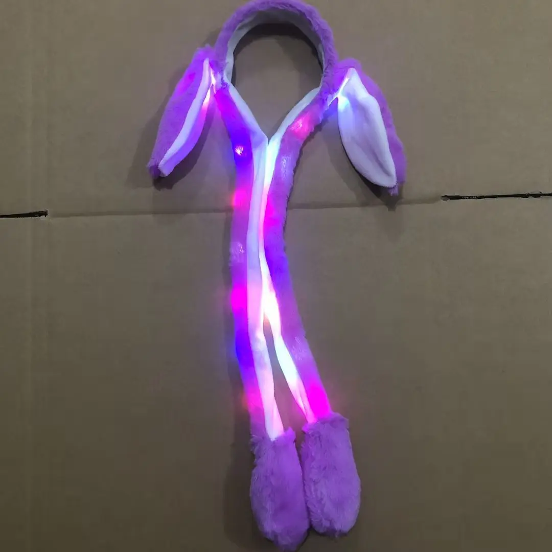 1pc LED Light Up Rabbit Headband with Moving Ears Luminous Kids Adult Christmas Gifts Bunny Long Plush Toy HairHoop Party Props