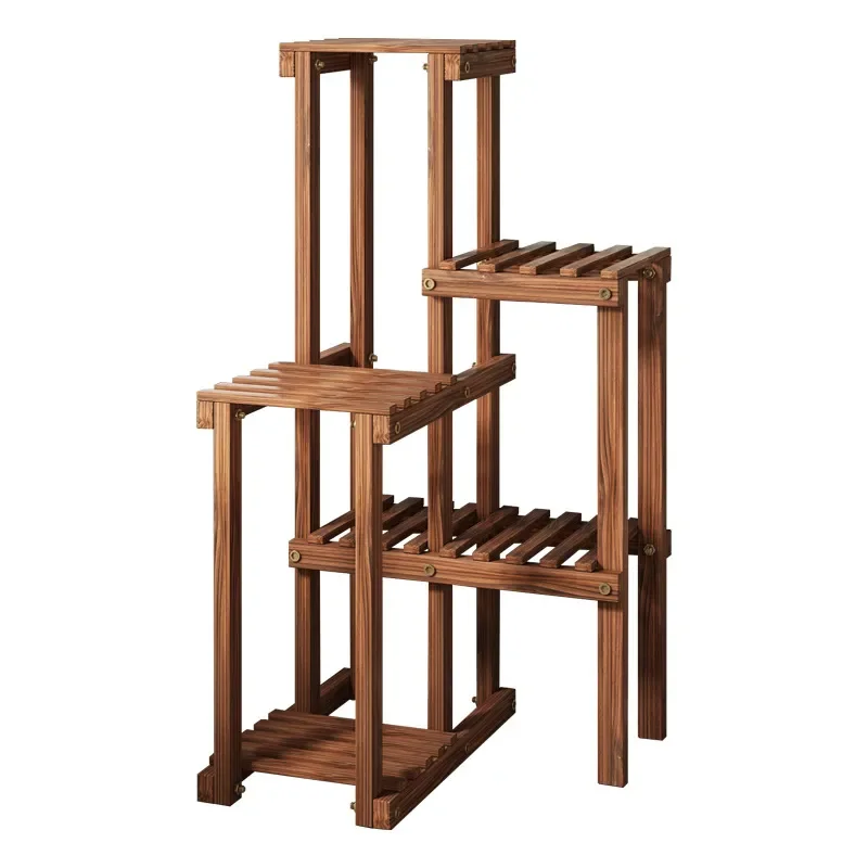 Multi Tier Wooden Flower Stand Indoor Balcony Plant Shelf Pastoral Hanging Orchid Pot Rack Living Room Storage Display Unit