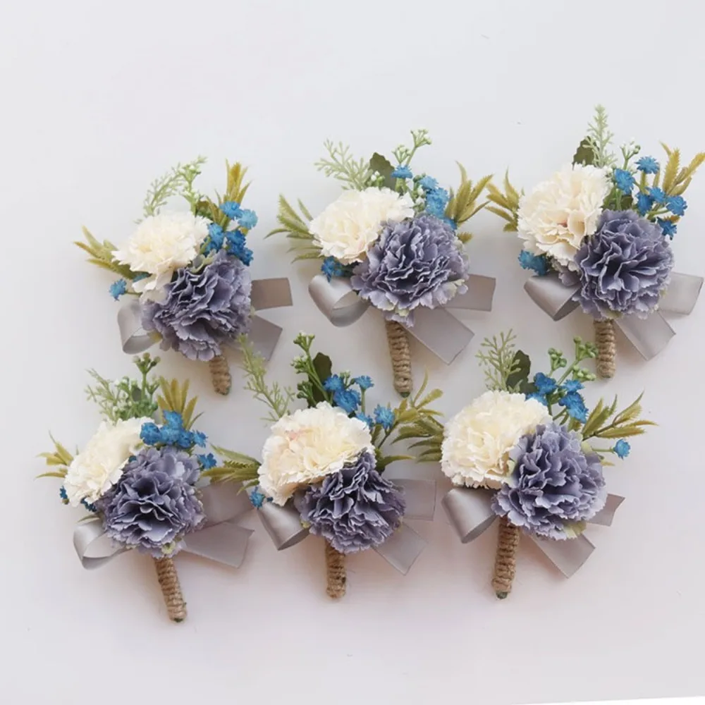 Gading Sutra Mawar Buatan Boutonniere Pria Pengantin Pria Pengiring Pengantin Pergelangan Tangan Korsase Lubang Kancing Pernikahan Aksesoris untuk Pengantin Tim