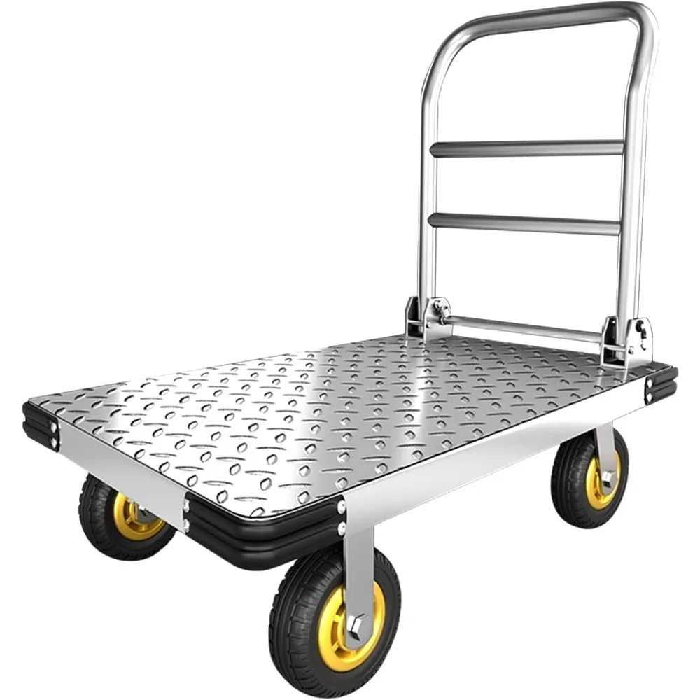 

Platform Truck Heavy Duty Push Cart Dolly With 2000 LBS Capacity Garage Foldable Moving Flatbed Cart With 6'' Swivel Wheels Hand