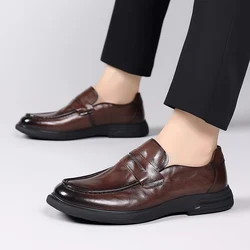 business men Soft Sole Shoes for Men genuine Leather Spring Autumn Loafers Slip-On fashion wedding dress Shoes Men flats