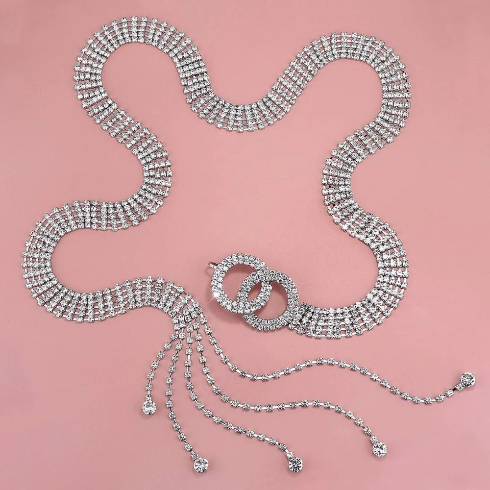 クリスタルベルト 女性用 ラインストーン ウエストバンドベルト ドレス用 スパークル Oリング チェーン ギフト