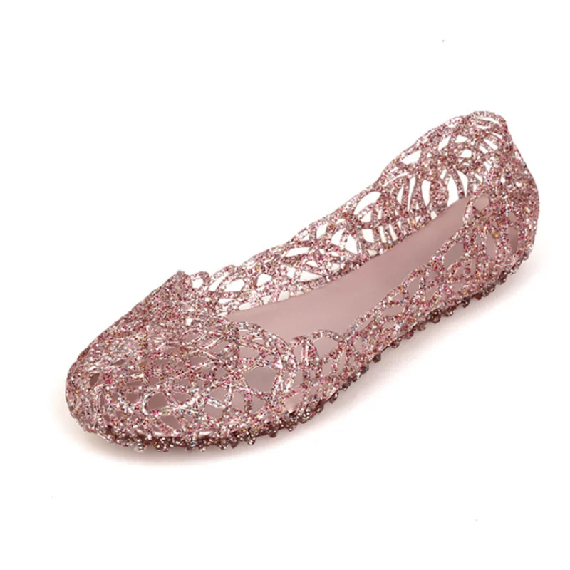 Lady Low Price Mary Jean Jelly Shoes Round Toe Dazzling Ballet Flats Daily Cut-Outs PVC Soft Comfortable Slip-On Blue 43-36 23cm