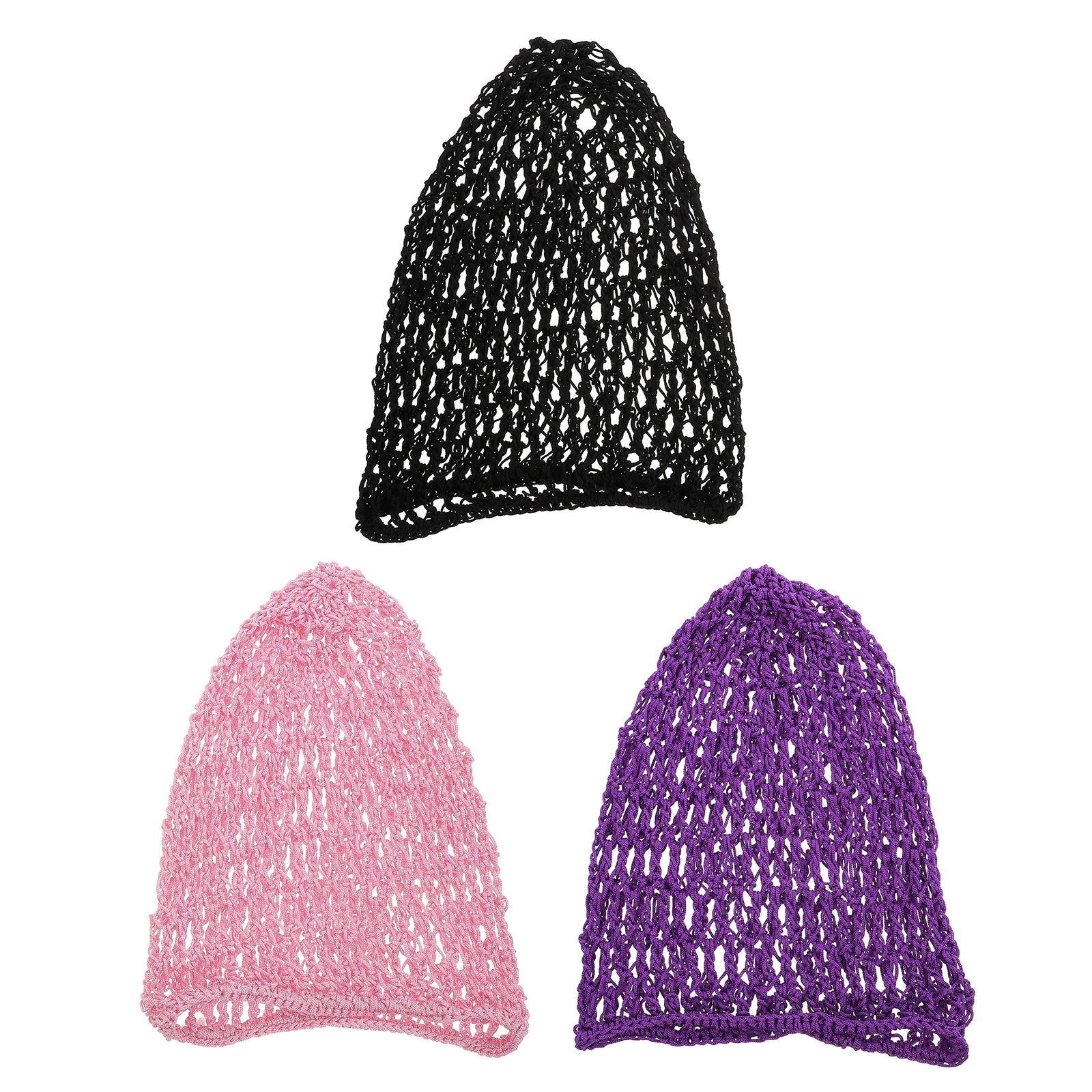 

3pcs Crocheted Hair Nets Elastic Mesh Cap For Women Long Comfortable Salon Home Use Braids Curly Hair Hat Cover Tool