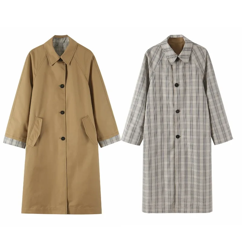 Guobioziy  Women Reversible Long Trench Coat New 2026 Lapel Collar Long Sleeve Button Winter Overcoat Chic
