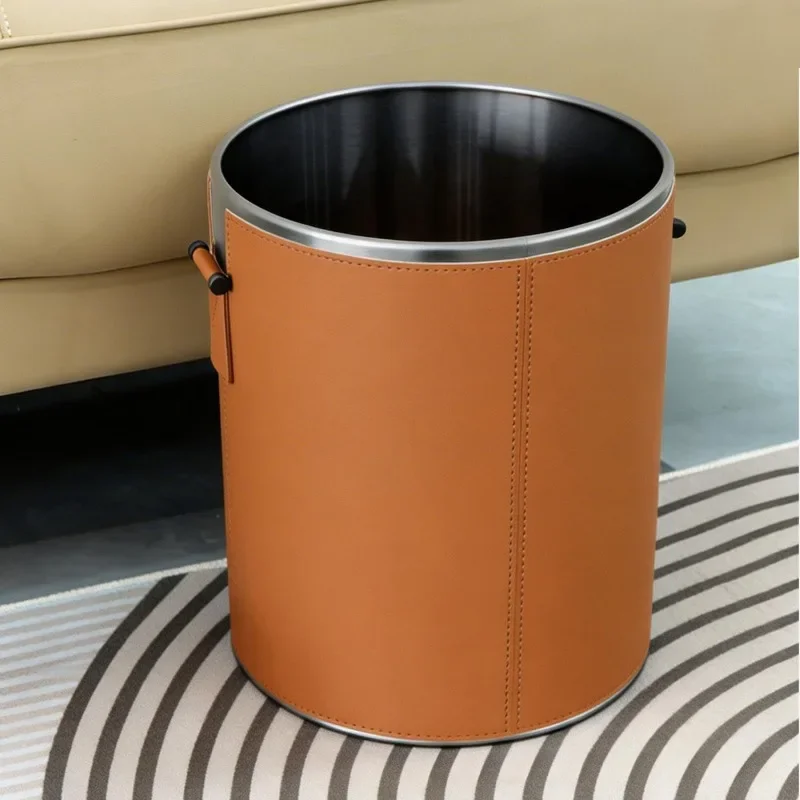 Modern Leather Trash Can Bedroom Office Trash Can Durable Easy to Clean Waterproof Large Capacity Bathroom Trash Bin