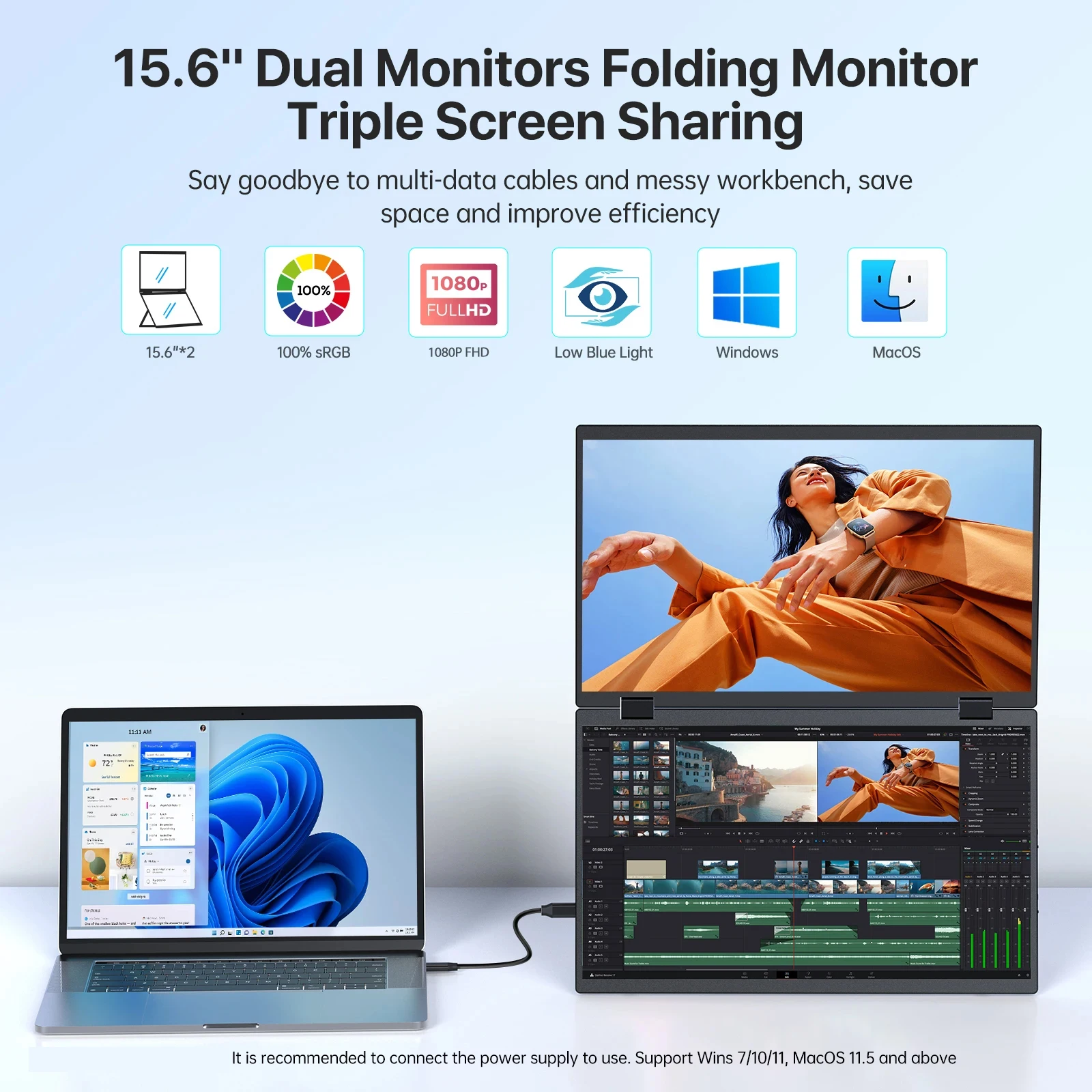 UPERFECT UStation Delta 15.6inch Stacked Monitor No Drive Required Dual Portable Display With Type C Mini HDMI For Laptop PC Mac