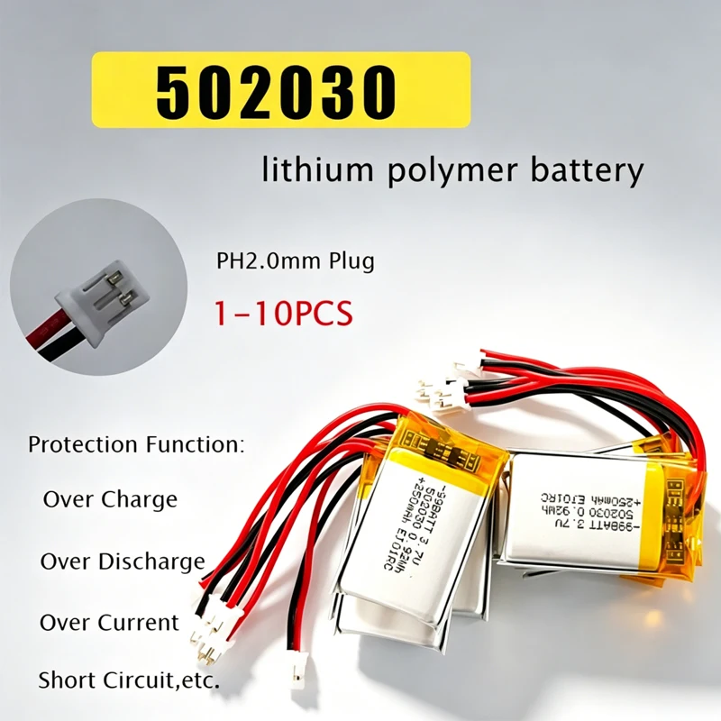 502030 Battery 3.7V 250mAh Polymer Lithium Batteries Li-po for Bluetooth Headsets Recording Pens Small Toys Bluetooth Speakers