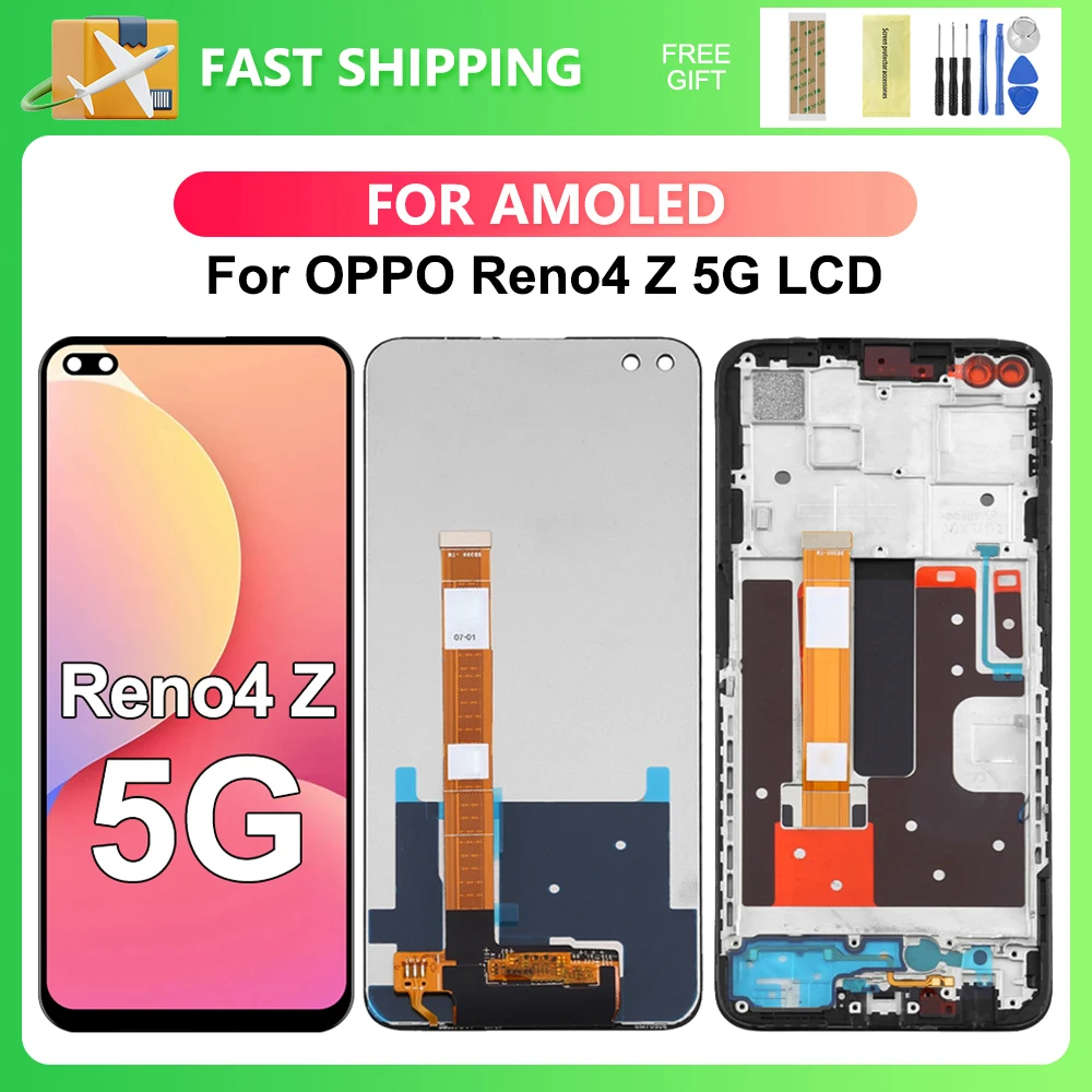 

AMOLED для OPPO Reno4 Z 5G 6,57 ''для Reno4 Z CPH2065 ЖК-дисплей, сменный преобразователь сенсорного экрана в сборе